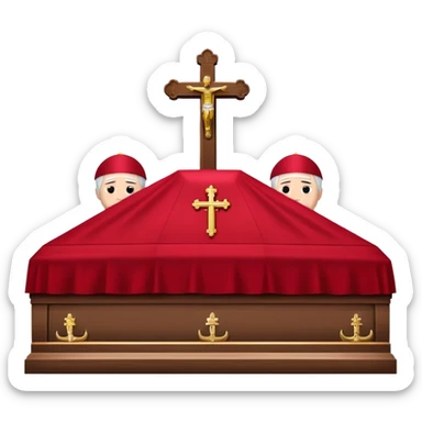 A solemn papal funeral with St. Peter's Basilica, a coffin draped with red cloth, and clergy in ceremonial attire sticker