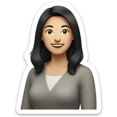 A 30s Asian woman with black hair, and smiling sticker