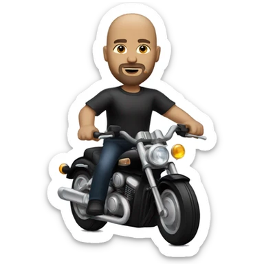 Bald headed white man with goatee riding on a black motorcycle  sticker