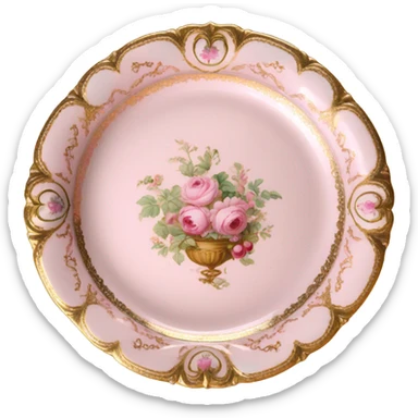 vintage rococo highly detailed pale pink plate sticker