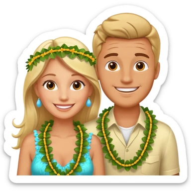 A white woman and man on their honeymoon sticker