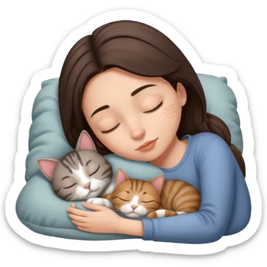 Brunette girl sleeping with gray tabby cat sticker