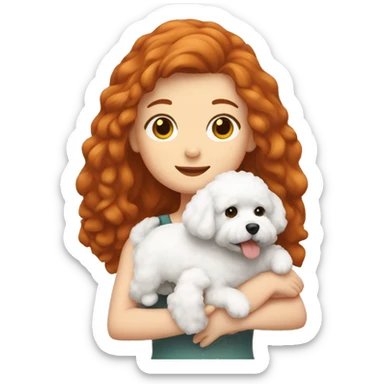 redhead girl hugging bichon frise dog sticker