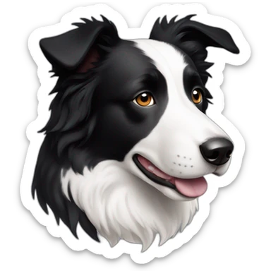A black and white border collie with an asymetric white spot on his head sticker