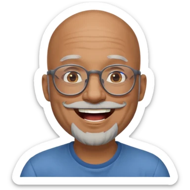 bald headed brown man gray beard glasses laughing sticker