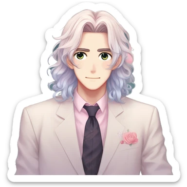 Gorgeous romantic hot attractive anime style modern gentlemanly anime shojo guy with long pretty lustruous hair and colorful eyes and blushing face aesthetic trending style  pastelcore cottagecore kawaiicore sticker