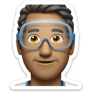 face of latin american man smiling with clear protective and work protection gogles glasses sticker