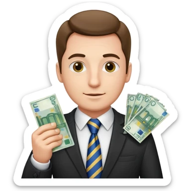 AN UNCLE with a tie in business clothes and with euro money
 sticker