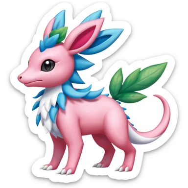 Shiny Shaymin-Salandit-Sylveon-Amaura-Fakémon-hybrid-creature (full body)  sticker