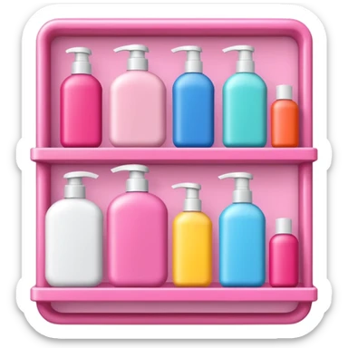 Shampoo bottle, color tube, and conditioner on a pink shelf sticker