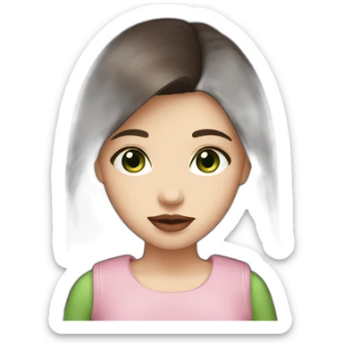 girl with white face and long dark brown hair, green eyes, big rosy lips sticker