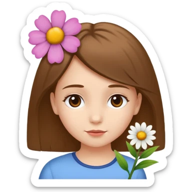 Ein braunhaariges Mädchen (glatte Haare ) mit einen Blume hinter dem ohr lange haare zur Seite kuckend Blume hinter dem rechten Ohr so das man es sieht zur Seite schauen soll das Mädchen also sieht man das Mädchen von der rechten Seite  sticker