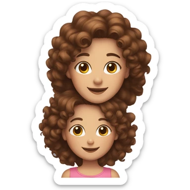 white curly brown hair mom and brown curly hair daughter smiling sticker