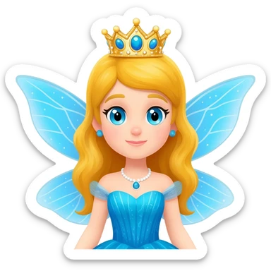 fairy princess with a crown in blue sticker