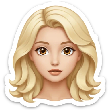 Luxury blonde model, brown eyes, soft sleek wavy hair, pop star sticker