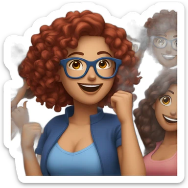 a-curvy-girl-with-dark-red-curly-hair-and-blue-glasses dancing with friends sticker
