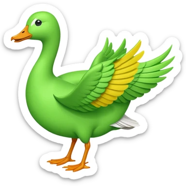 Emoji of a running goose with a very long neck and two legs. Use 🪿 shape but color it bright green (#39C700). The wings must be pressed tightly against the body, fully folded with no gap or spread. Do NOT show wings flapping or extended sticker