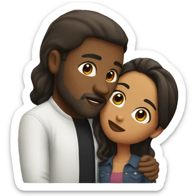 BLACK Man with dark SHORT hair WITH beard kissing HISPANIC woman with long STRAIGHT brown hair sticker