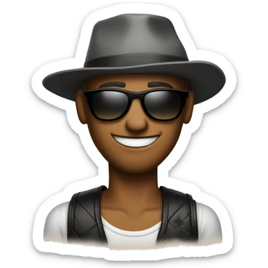 cool guy with shades and hat and a tattoo sticker