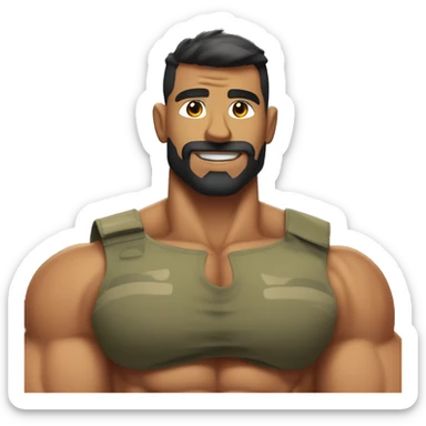 Shirtless Bodybuilder hairy biceps with military haircut  sticker