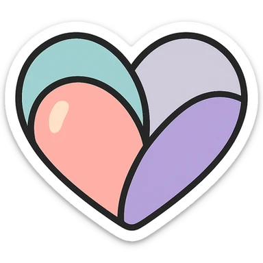 plump heart with asymmetrical shape, icon-color-outlined style, no stripes or decoration, only shape, detailed shadows and highlights, thin clean contours, soft rounded shapes, pastel palette #98B5BC, #B5B3C1, #C9A3C9, #E4C0CA, #F7DCD1, #F7C0AA, modern Japanese pop art and sticker aesthetic, soft lighting, transparent background sticker