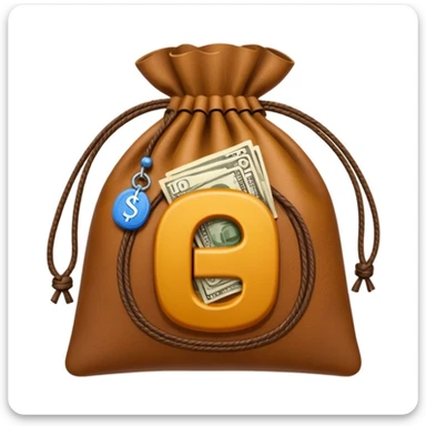 money bag with the letter ₸ in the center sticker