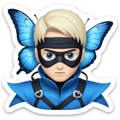 Crea una imagen con estos dos emoji 🥷🏻🦋
él ninja de piel blanca con la mariposa azu posada en el hombro como si estuviera volando. sticker