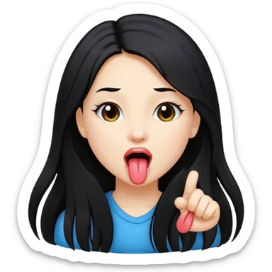 Niña con pelo negro largo sacando la lengua y posando  sticker