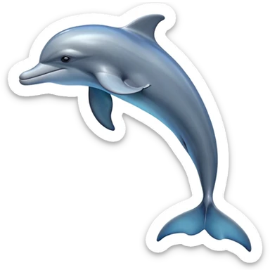 Cinematic Noble Bottlenose Dolphin Portrait Emoji, Poised and regal, with a sleek, streamlined body of shiny, glossy blue-gray skin, expressive, intelligent eyes, and a gracefully arched dorsal fin, Simplified yet sharp and sophisticated features, highly detailed, glowing with a radiant, sparkling aquatic glow, high shine, intelligent and majestic, stylized with an air of oceanic refinement, focused and elegant, soft glowing outline, capturing the essence of a watchful and confident dolphin that appears ready to leap out of the screen with effortless power! sticker