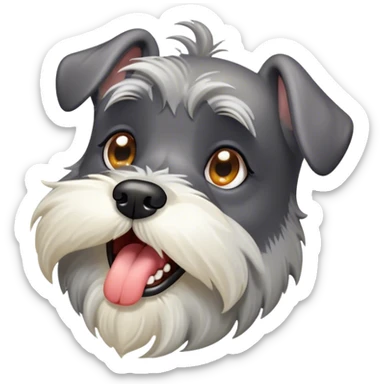 Cinematic Cute Yawning Miniature Schnauzer Portrait Emoji, Head cocked with a wide, adorable yawn and droopy, charming eyes, featuring a neatly trimmed, lovable salt-and-pepper fur, simplified yet irresistibly cute, highly detailed, glowing with a warm, relaxed radiance, high shine, exuding a sleepy yet spirited charm, styled with a soft, cozy glowing outline, capturing the essence of a Miniature Schnauzer mid-yawn, radiating pure, drowsy cuteness! sticker
