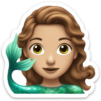 A brown-haired woman with green eyes as a mermaid, with the detail that she is pink. sticker