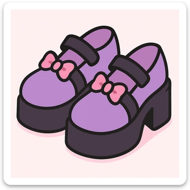 Make the BLACKPINK-inspired gothic shoes primarily purple with black and pink accents, cute and stylish, kawaii style, no socks, no hearts. sticker