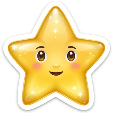 Generate a high-quality 3D cartoon-style emoji of a yellow sparkling star, glittering and shining effect, smooth gradient colors, rounded and cute appearance, no human faces, simple white background, high-resolution.

 sticker