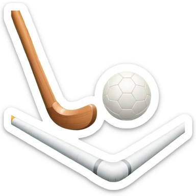 field hockey stick and ball on green grass field with goalposts in background sticker