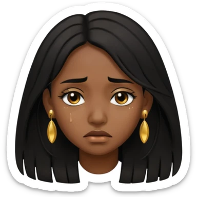 brown girl who has long layered black hair with gold stud earrings  who is sad (abit darker skin tone) sticker
