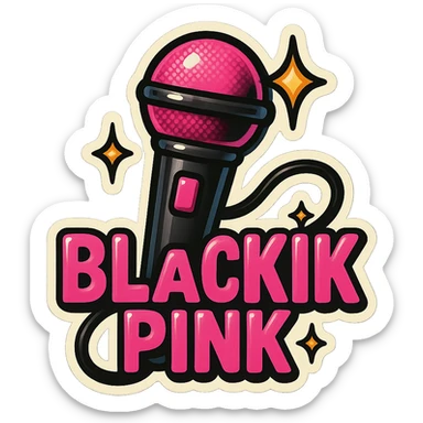 retro sticker style object inspired by BLACKPINK, featuring black and pink colors, bold outlines, vibrant and playful design, music and pop star vibe sticker