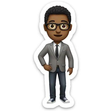 a man wearing jacket and a pant wearing a spects and ring in his ring finger sticker