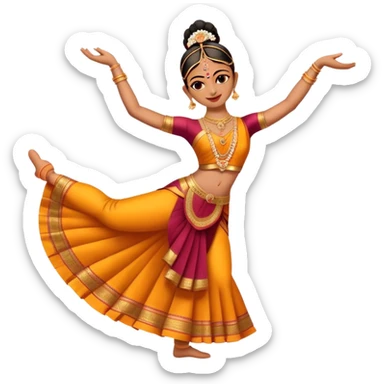cinematic-realistic-bharatanatyam-dance-emoji,-depicted-as-an-elegant-classical-indian-dance-performance-with-graceful-poses,-intricate-costumes,-and-expressive-hand-gestures,-rendered-with-rich-textures-and-warm-dramatic-lighting, single danceer sticker