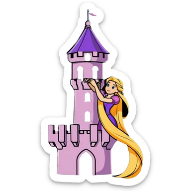 Rapunzel letting down her hair from a tower sticker