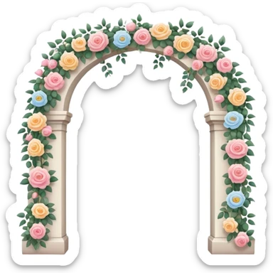 White tall archway with romantic flowers  sticker