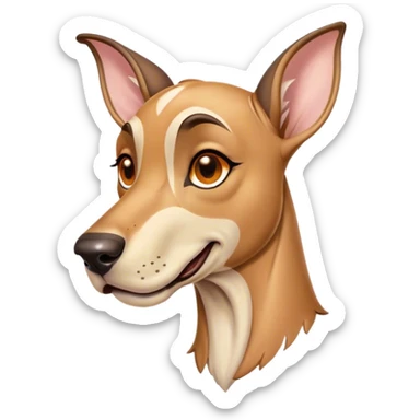 Cinematic Comical Fawn Great Dane Portrait Emoji, Head tilted dramatically with an exaggeratedly amused expression, featuring a sleek fawn Fur, wide, expressive amber eyes filled with playful disbelief, Simplified yet hilariously expressive features, highly detailed, glowing with a slightly sassy glow, high shine, dramatic yet playful, stylized with an air of cheeky mischief, bright and endearing, soft glowing outline, capturing the essence of a spirited and over-the-top guardian, so meme-worthy it feels like it could side-eye its way into internet fame instantly! sticker