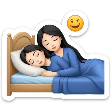 Beautiful Asian girl with long black hair sleeping in her bed sticker