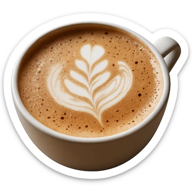 Edit the image of a coffee latte with realistic texture and gentle lighting. Remove the background completely. The style should be realistic and natural as in a photo. sticker