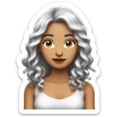 chica blanca con rubor,cabello largo ondulado negro sticker