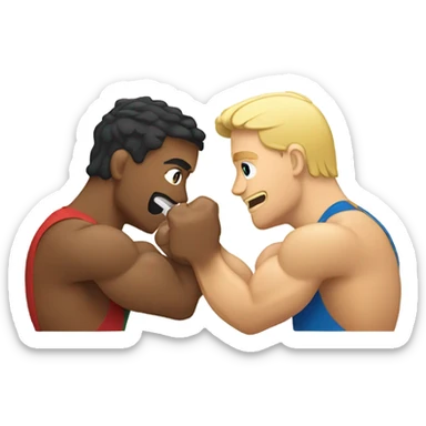 Two men armwresting, One is a moroccan young man et One a blond me sticker