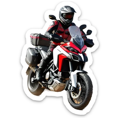 Caricatura Moto Ducati multistrada enduro off road roja y negra llena de barro sticker
