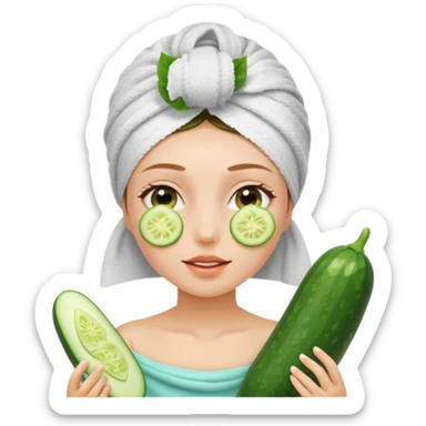 Chica con toalla en el pelo y ruedas de pepinos en los ojos sticker