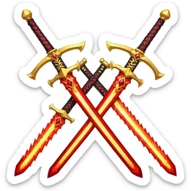 Fully yellow royal two swords crossed fiery with red gems sticker