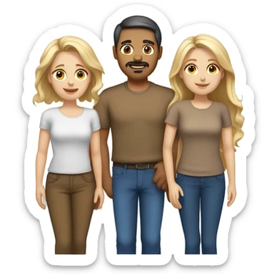 5 person European Family together consisting of 1 dad with dark hair, 1 mother with light brown hair. And 3 sisters all with blonde hair. 3 of them has brown eyes the other 2 has blue eyes. sticker