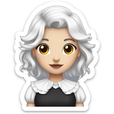 a girl with white hair that is in a undercut and she has red eyes and black angel wings and she has a maid dress on sticker